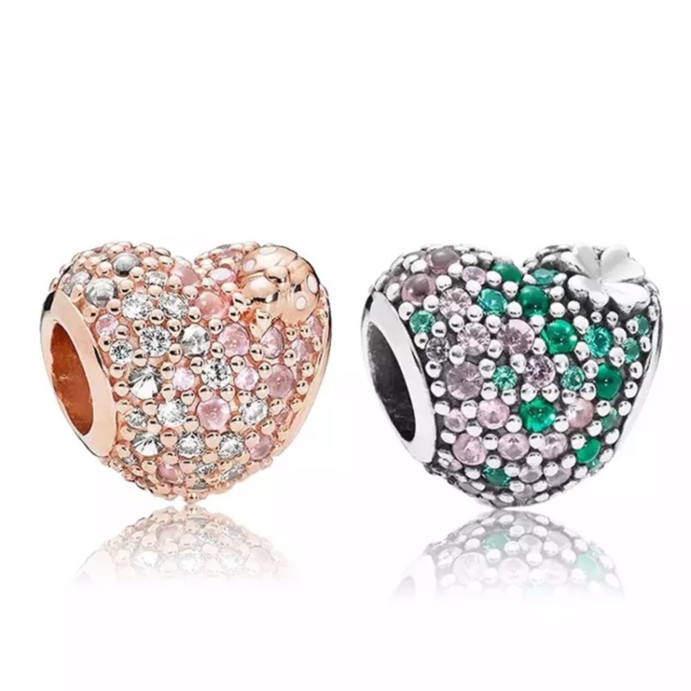 2 Pave Ladybug Heart Charm Bundle Set /Not Pandora